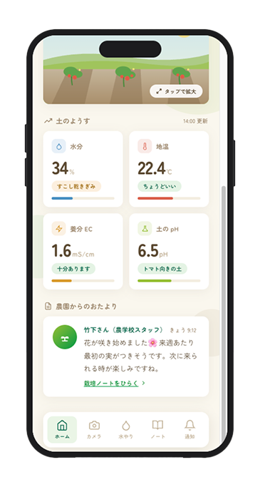 土壌データを表示するスマートフォンの画面